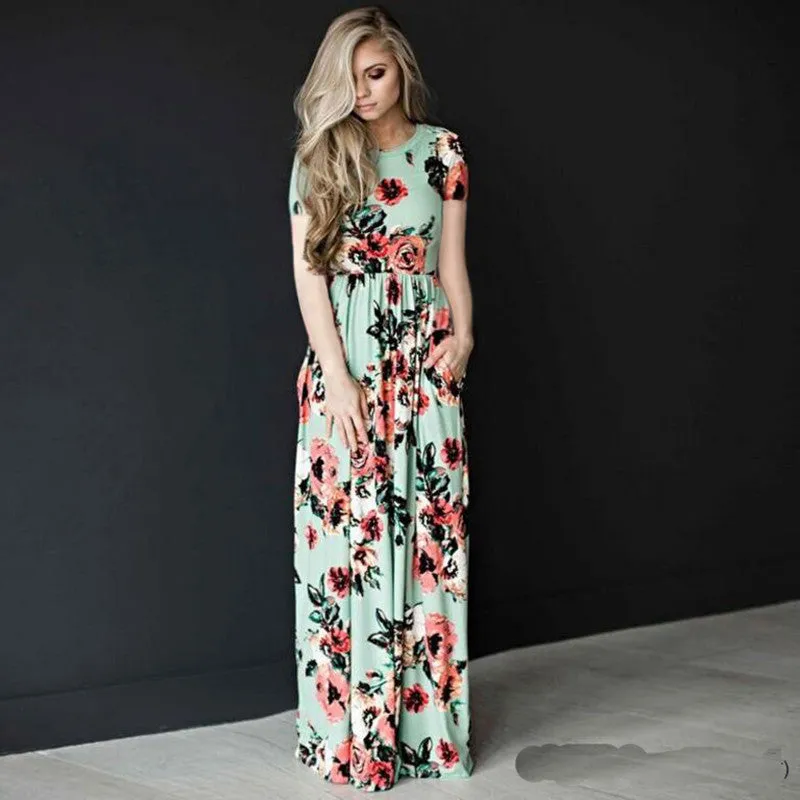 Boho Beach Maxi-Dress Vestidos Floral-Print Evening-Party Female White Plus-Size Women Summer