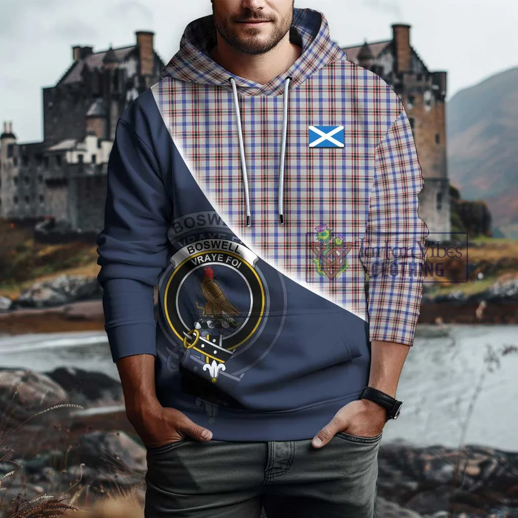 Boswell Tartan Hoodie with Personalised National Flag and Family Crest Half Style