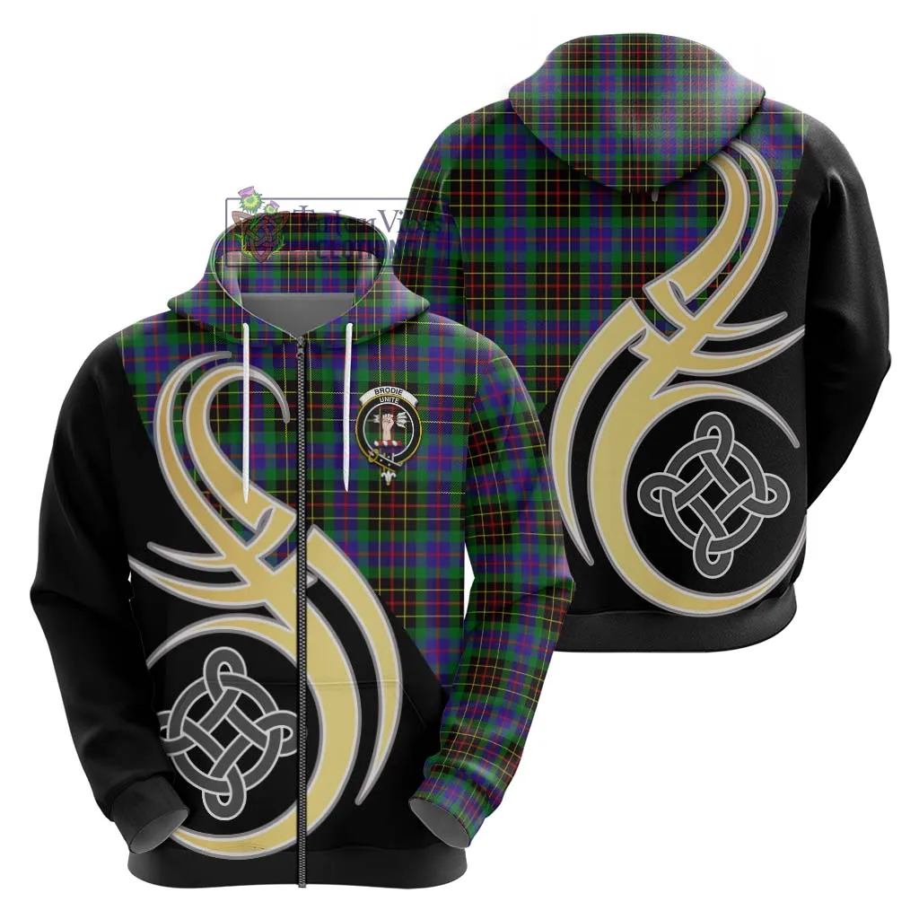 Brodie Hunting Modern Tartan Hoodie with Family Crest and Celtic Symbol Style