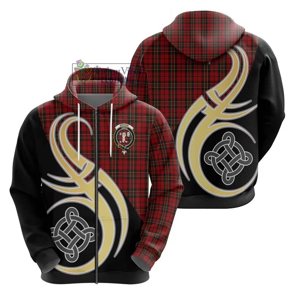 Brodie Tartan Hoodie with Family Crest and Celtic Symbol Style