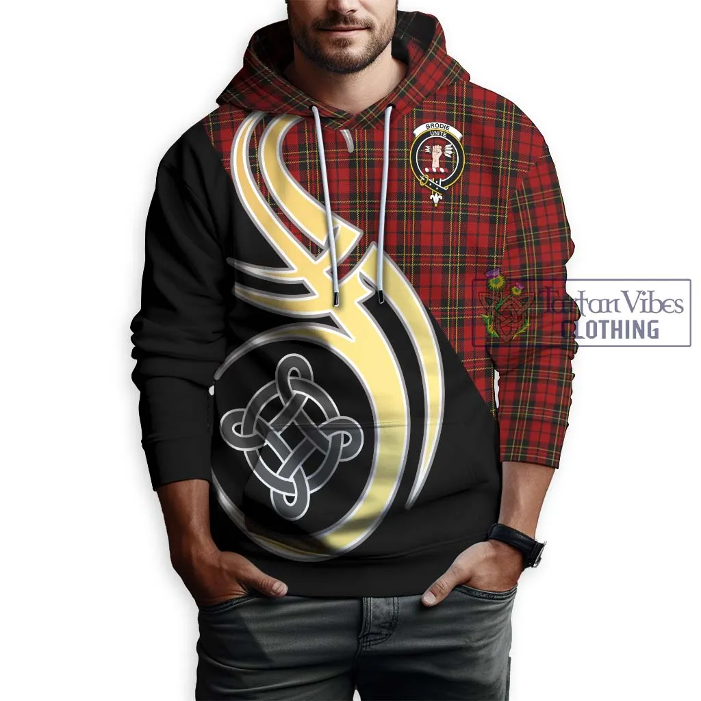 Brodie Tartan Hoodie with Family Crest and Celtic Symbol Style