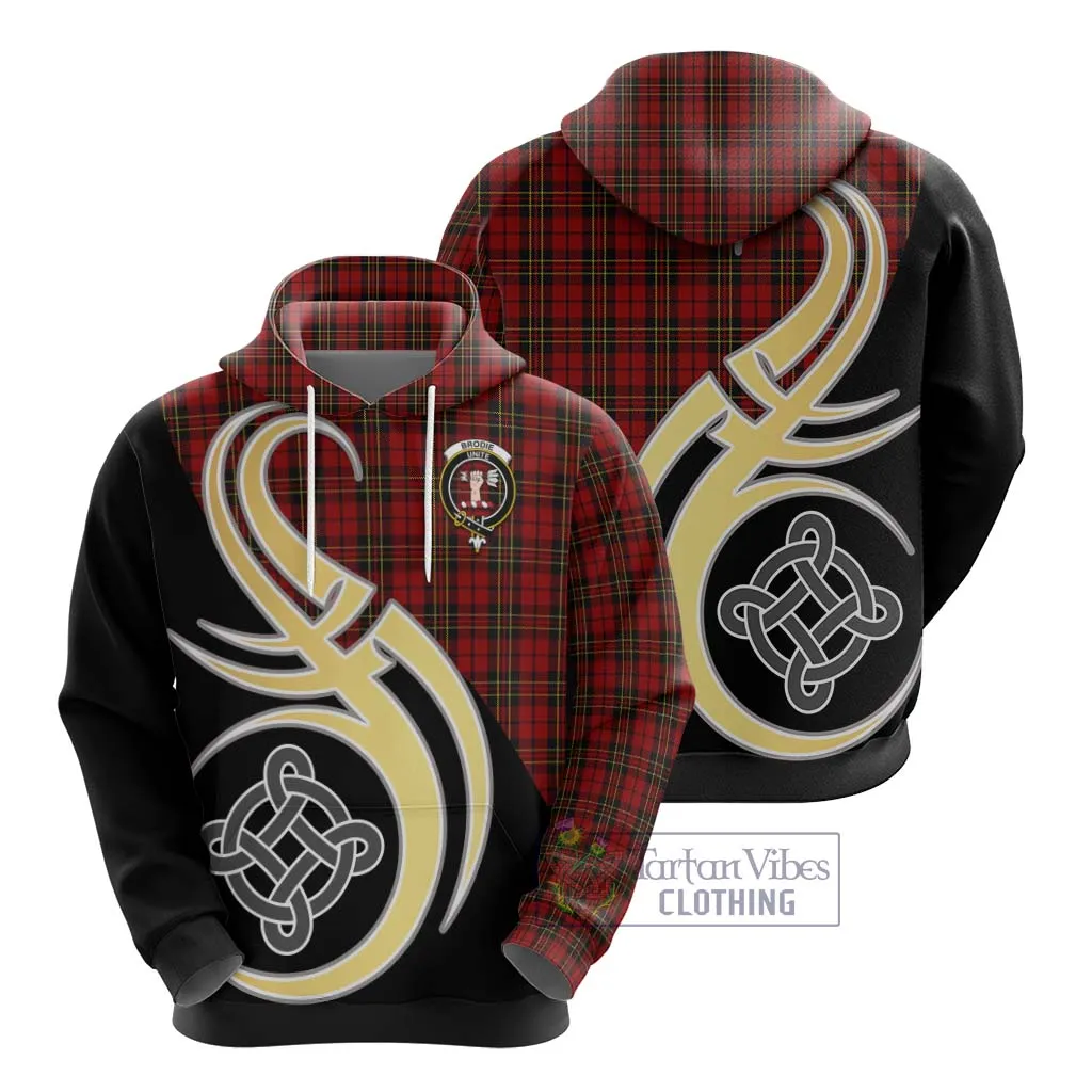 Brodie Tartan Hoodie with Family Crest and Celtic Symbol Style