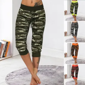 Camo Print Drawstring Capris Pants