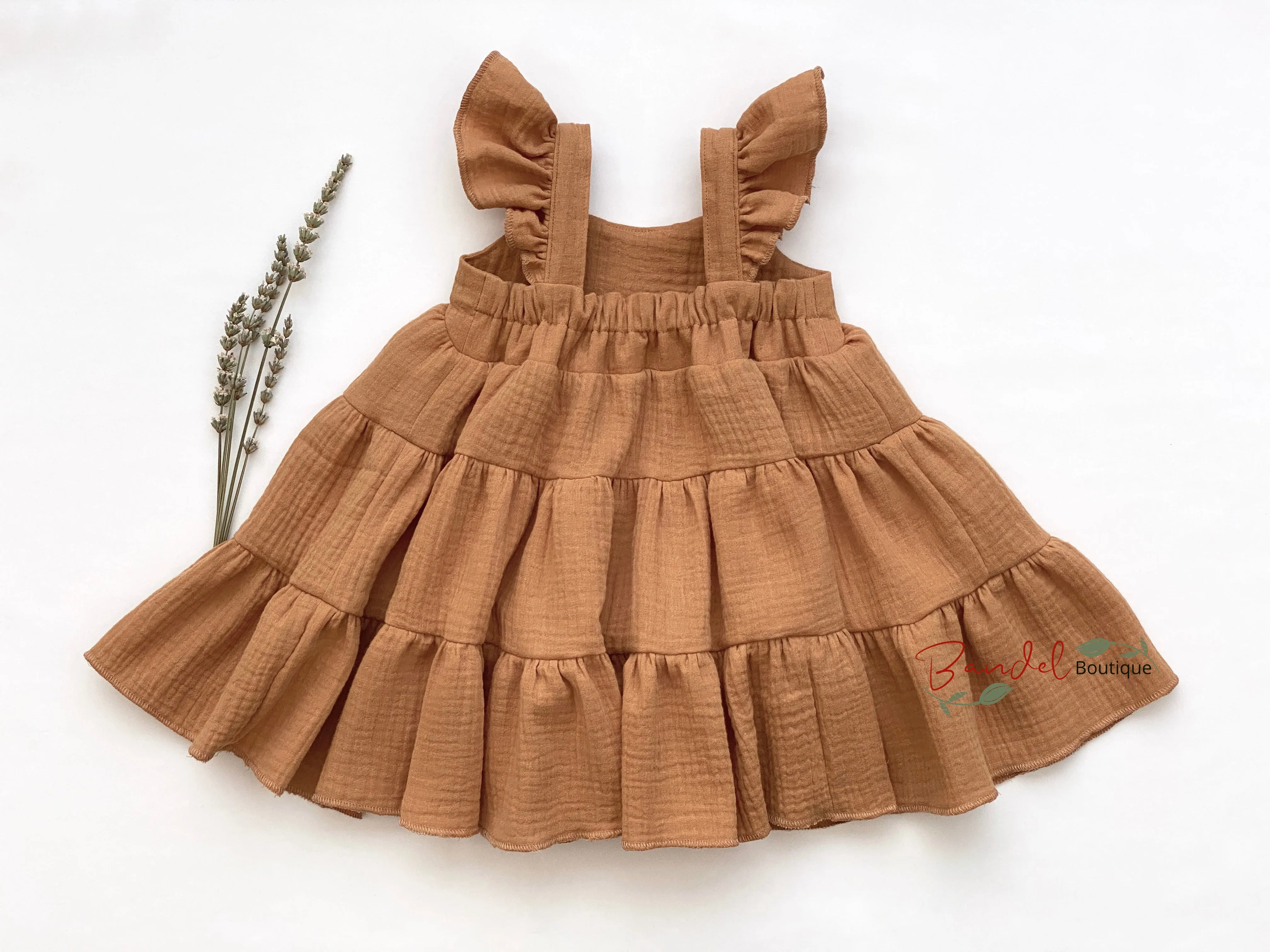 Caramel Flutter Sleeve Girl Dress