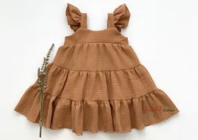 Caramel Flutter Sleeve Girl Dress