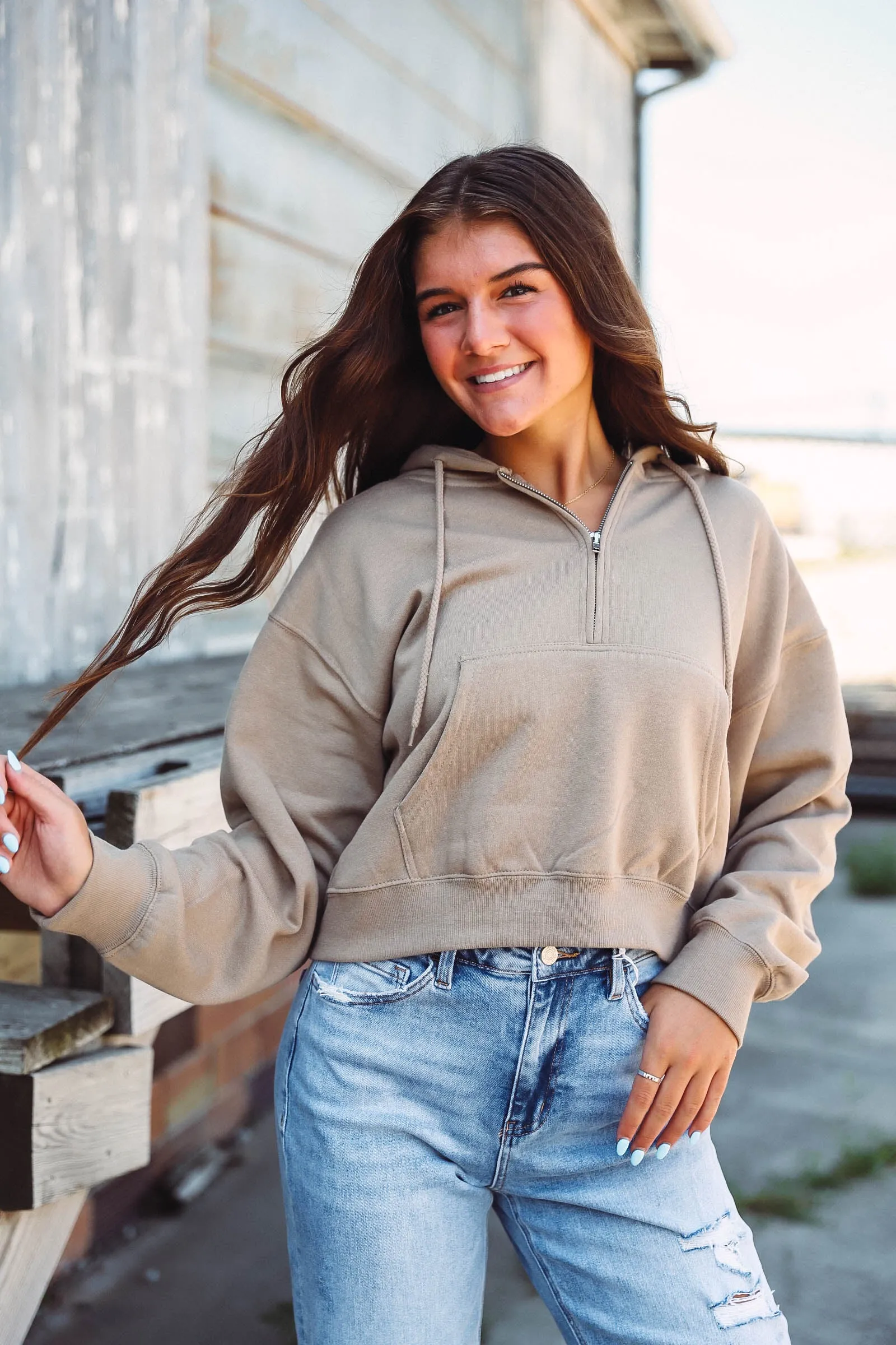 Cora Quarter Zip Pullover-Sand