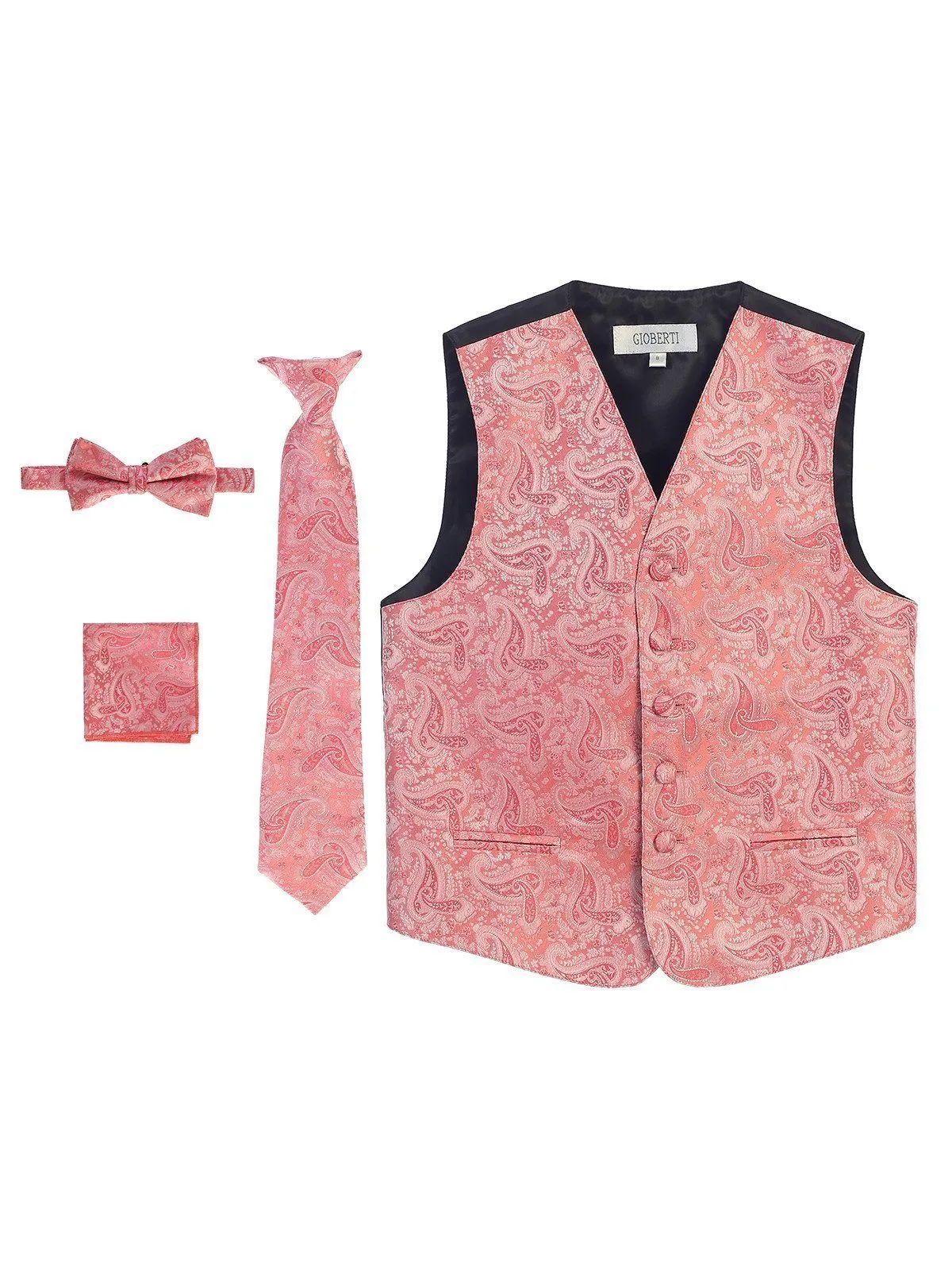 Coral Formal Boys Paisley Tuxedo Vest Set