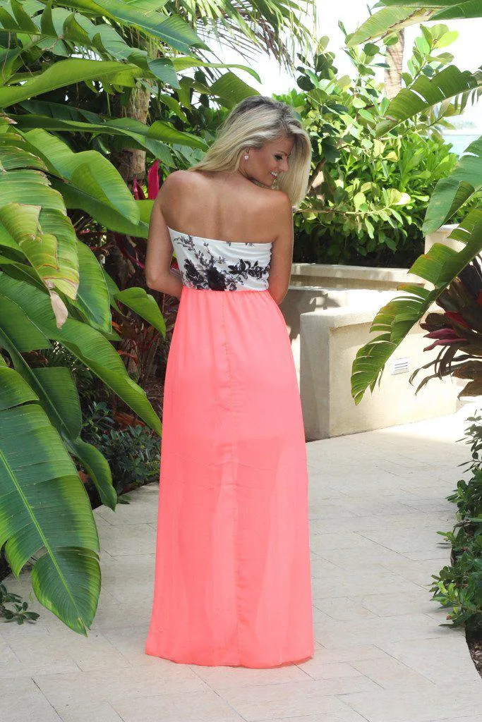 Coral Maxi Dress With Floral Top