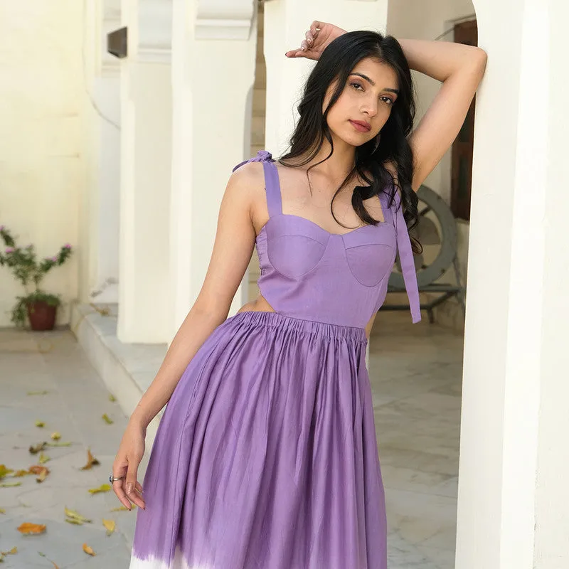 Cotton Dress For Women | Tie Up Straps  | Cut Out Back | Purple