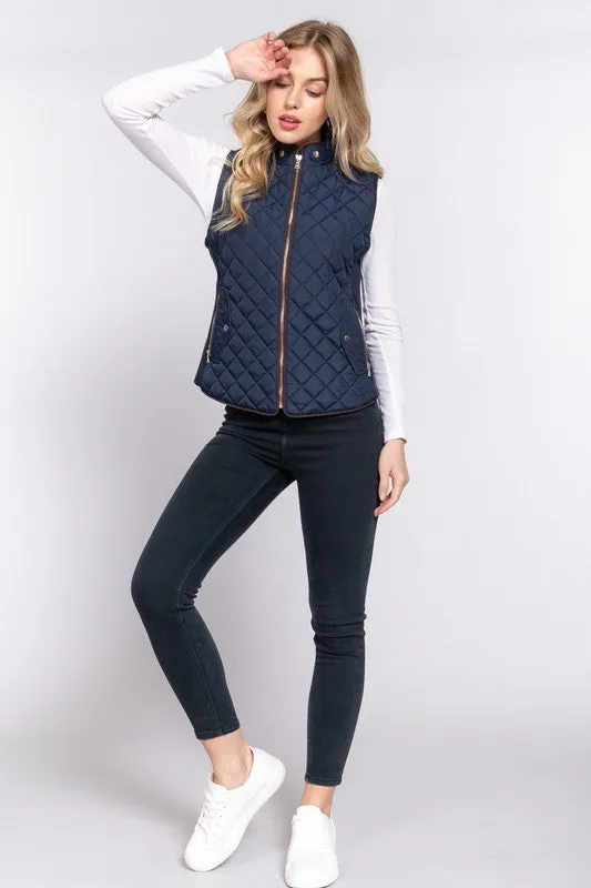 Diamond Quilted Vest - Navy