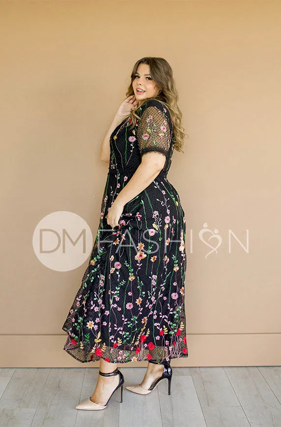 Diana Embroidered Black Floral Dress - DM Exclusive