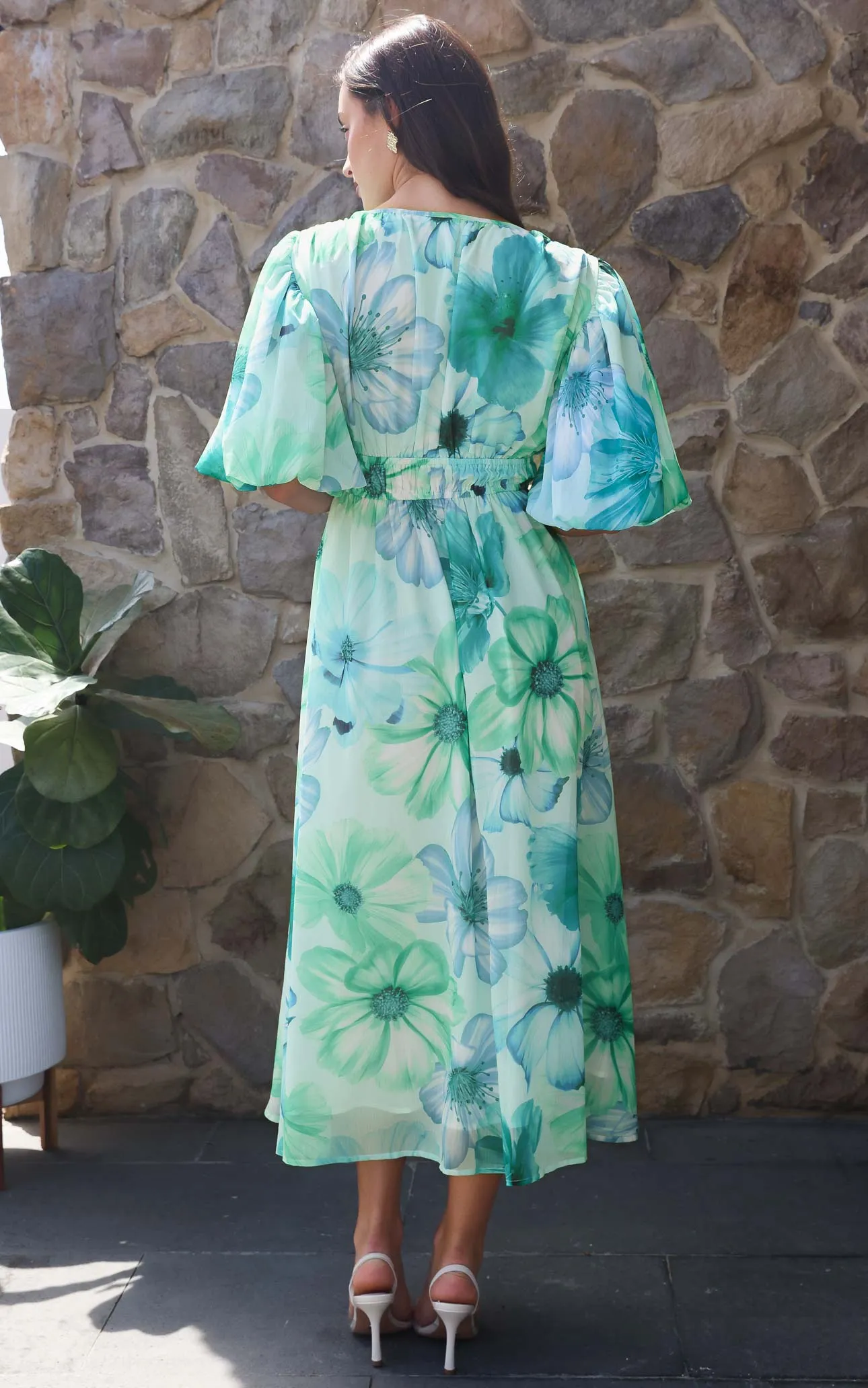 Diana Short Sleeve Maxi Dress - Green Blue Floral