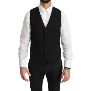 Dolce & Gabbana Black Wool Stretch Waistcoat Formal Dress Vest