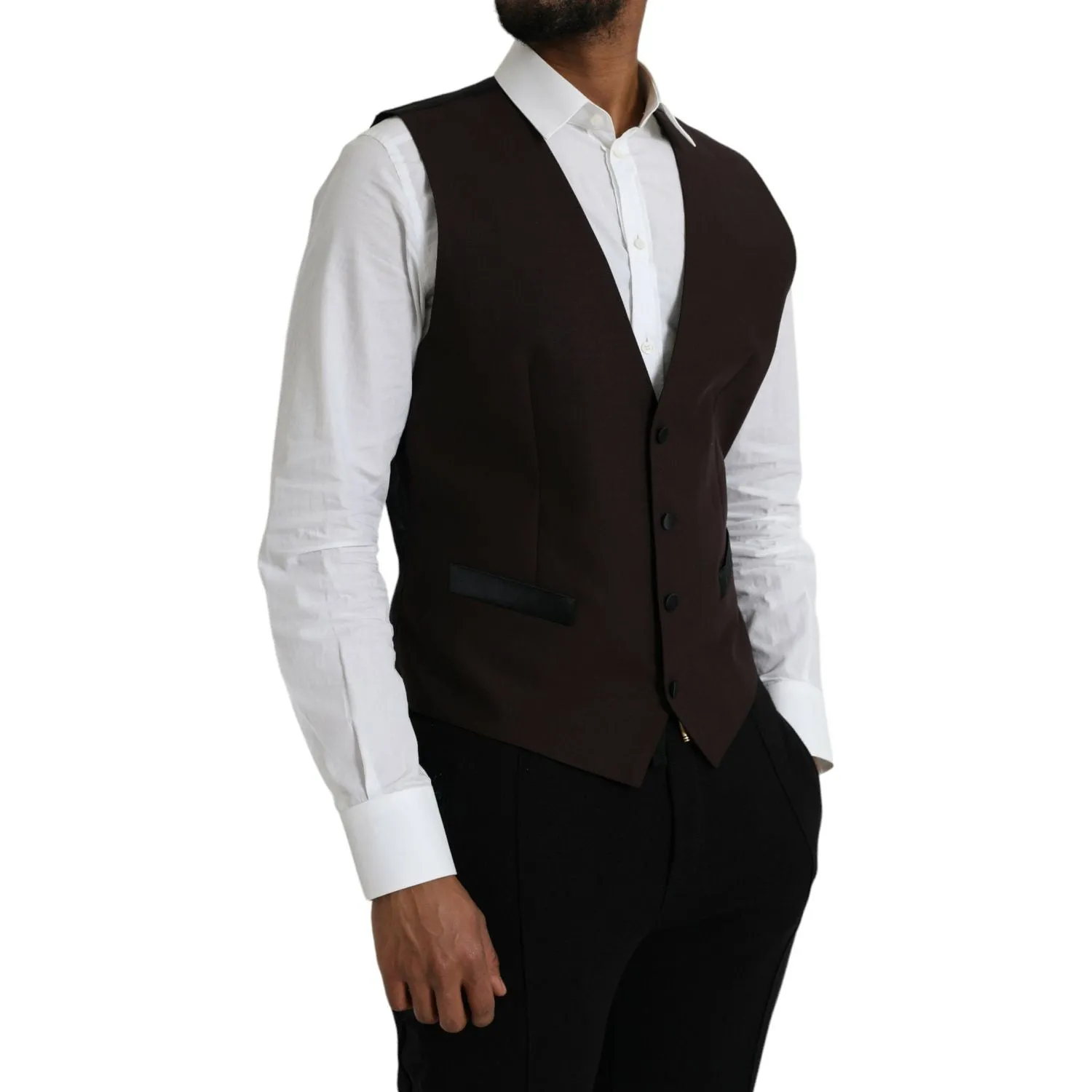 Dolce & Gabbana Brown Wool Waistcoat Dress Formal Vest