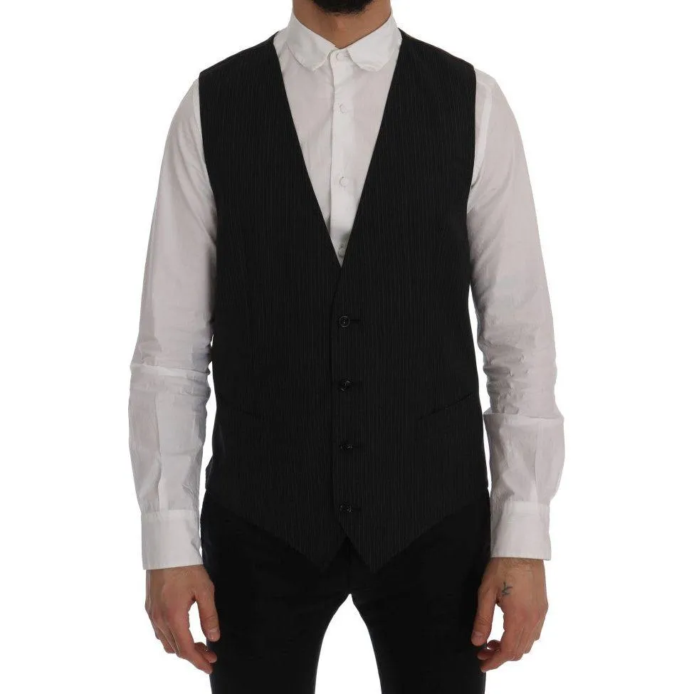 Dolce & Gabbana Elegant Gray Striped Wool Blend Vest