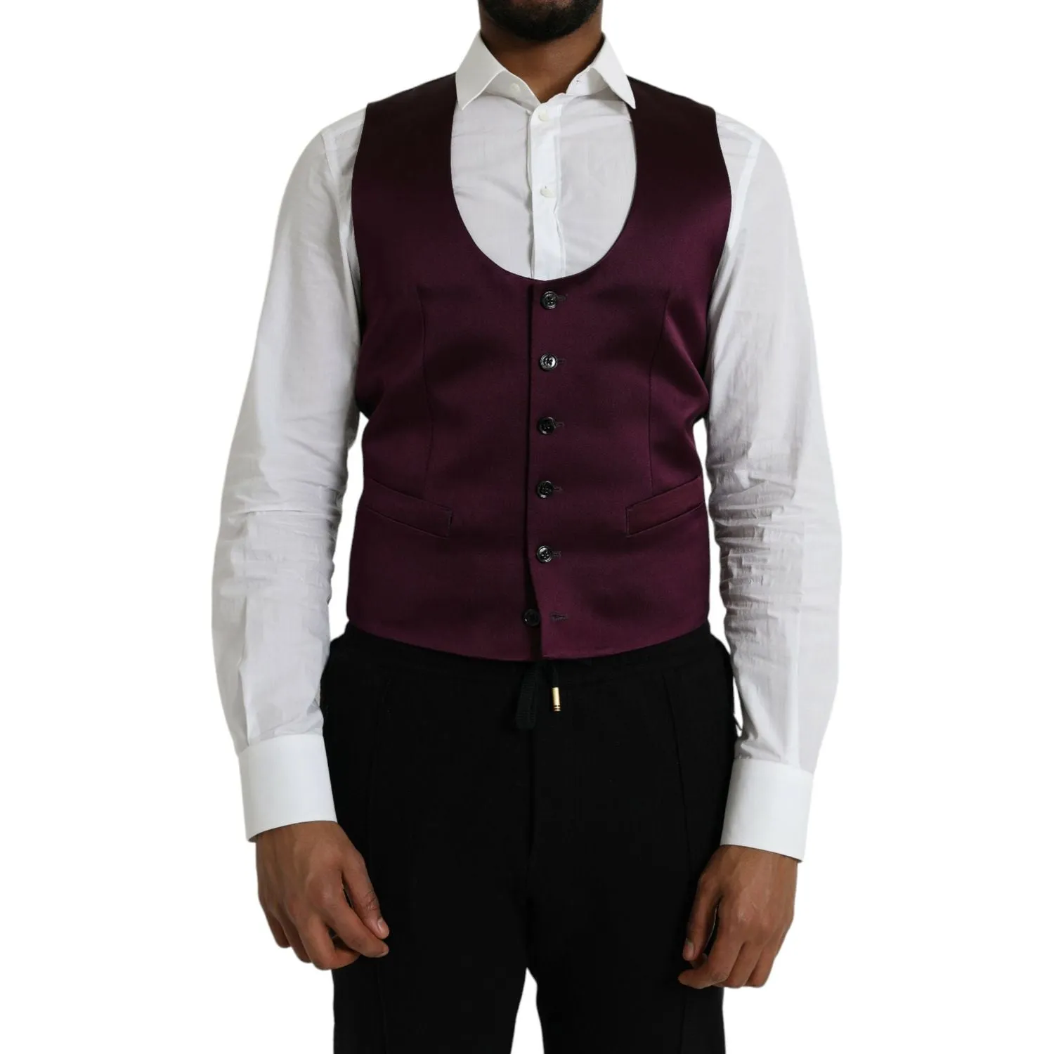 Dolce & Gabbana Maroon Satin Silk Waistcoat Dress Formal Vest