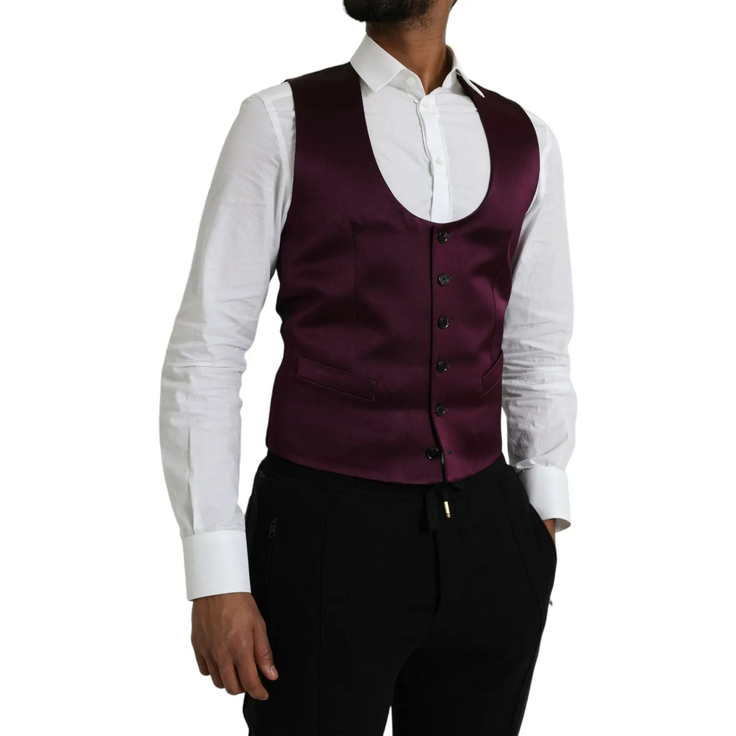 Dolce & Gabbana Maroon Satin Silk Waistcoat Dress Formal Vest