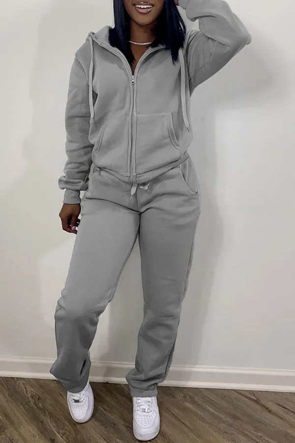 Drawstring Hoodie & Sweatpants Set