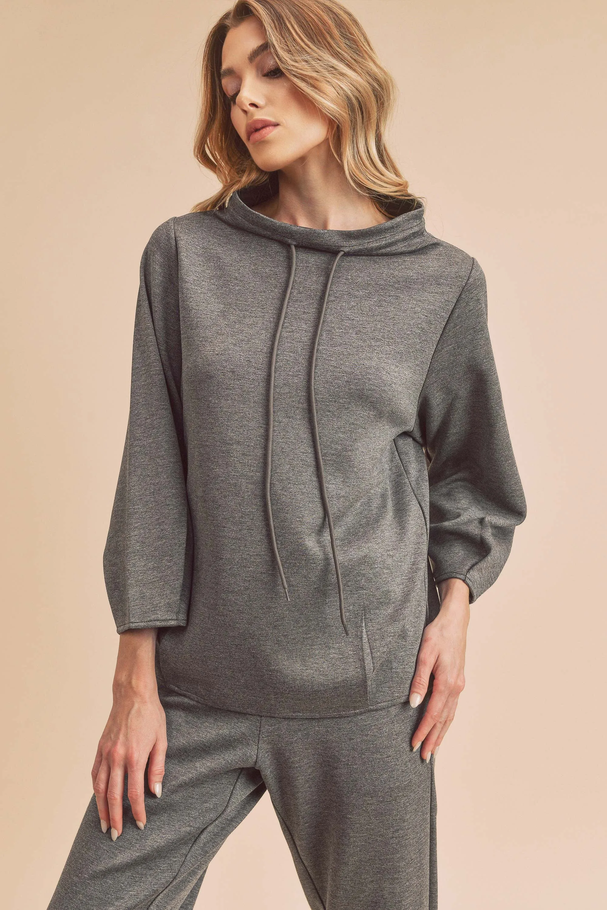 Drawstring Mock Neck Sweater