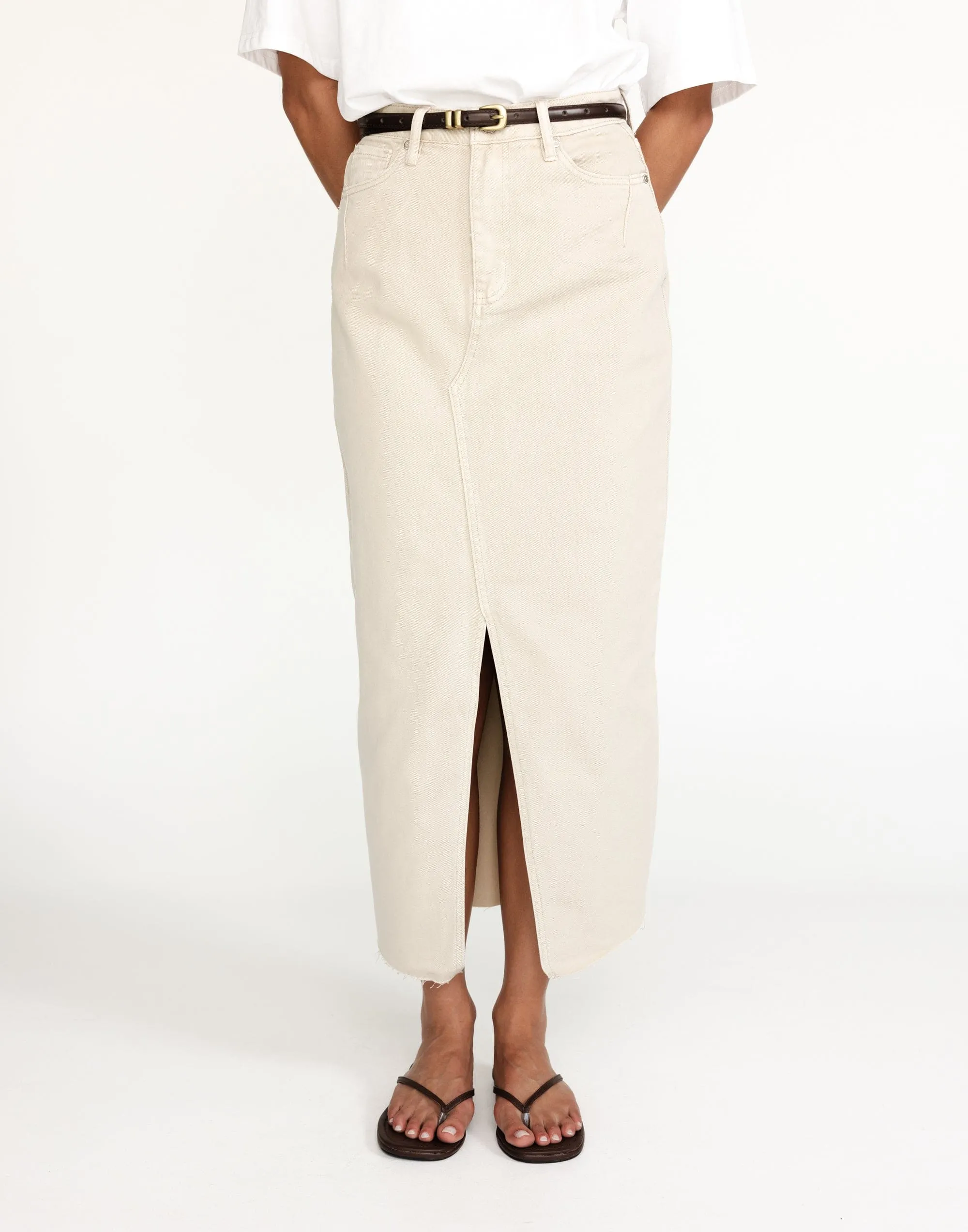 Drew Denim Midi Skirt (Latte)