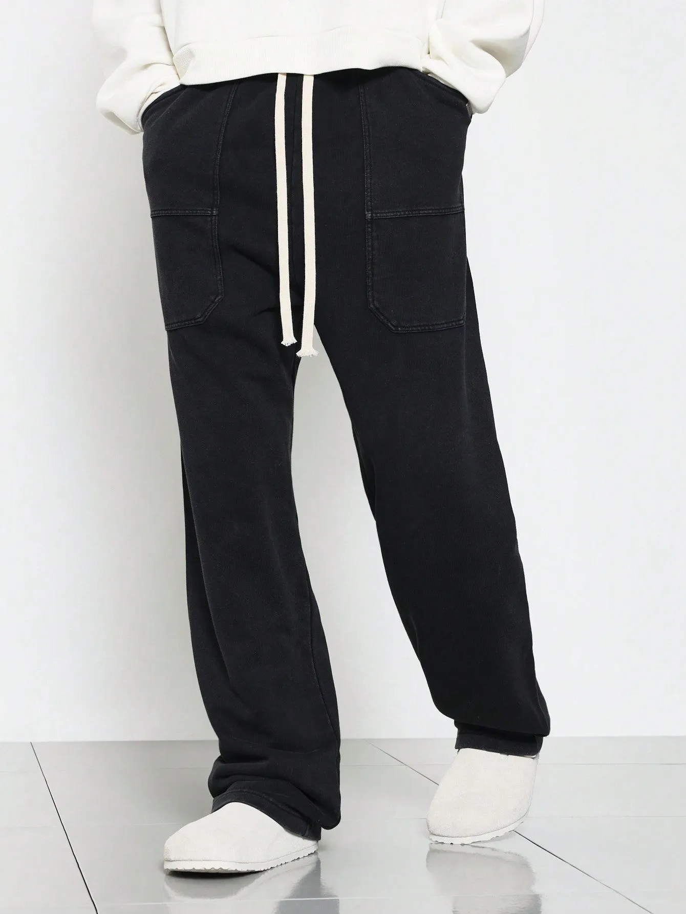 Drop Crotch Washed Joggers With Exposed Pockets