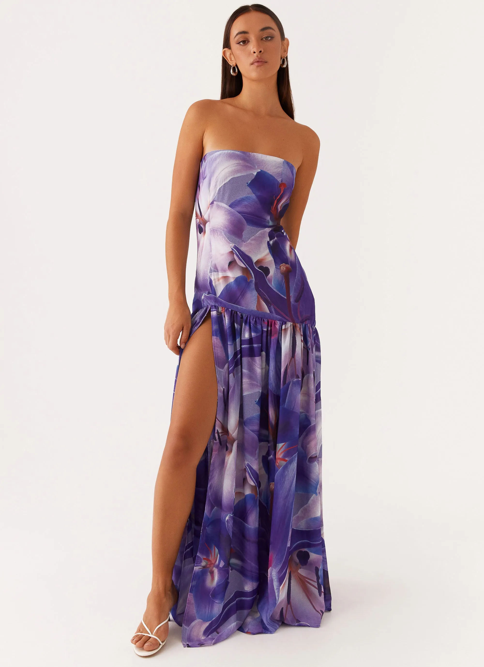 Eden Strapless Maxi Dress - Purple White Lilly