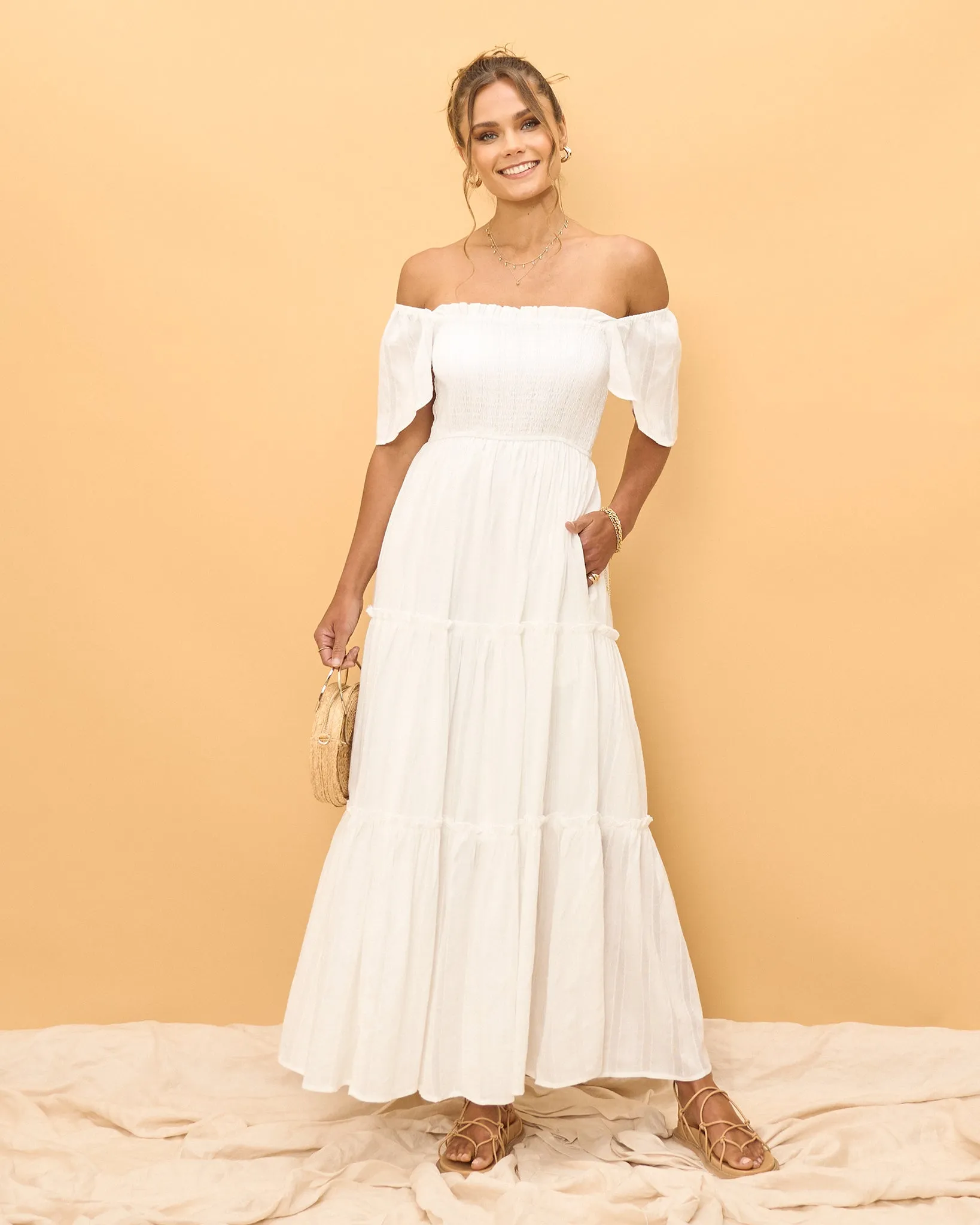 Eleyna White Stripe Tiered Maxi Dress