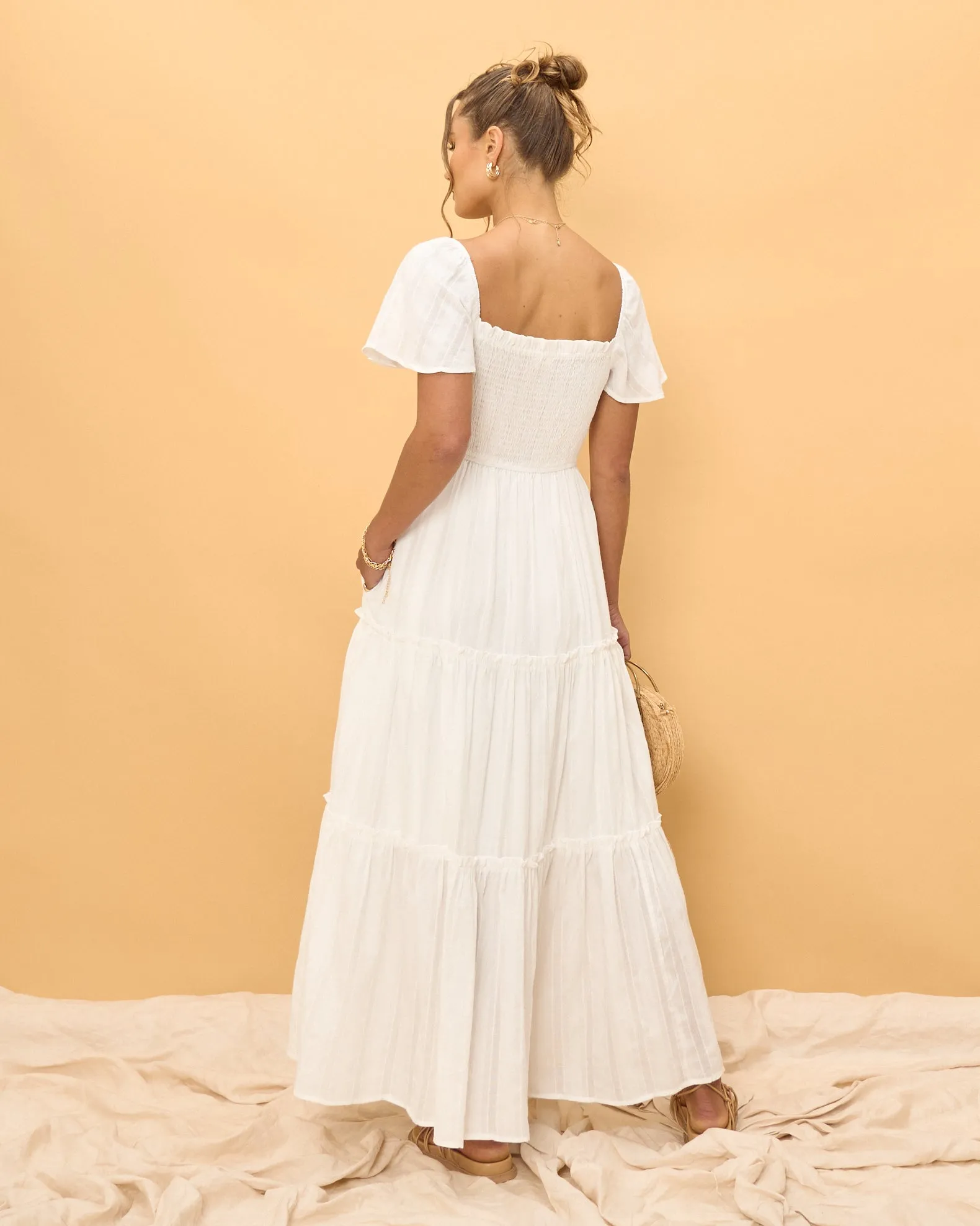 Eleyna White Stripe Tiered Maxi Dress