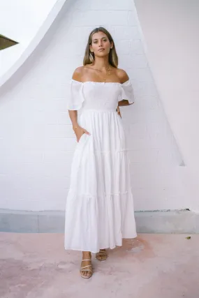 Eleyna White Stripe Tiered Maxi Dress