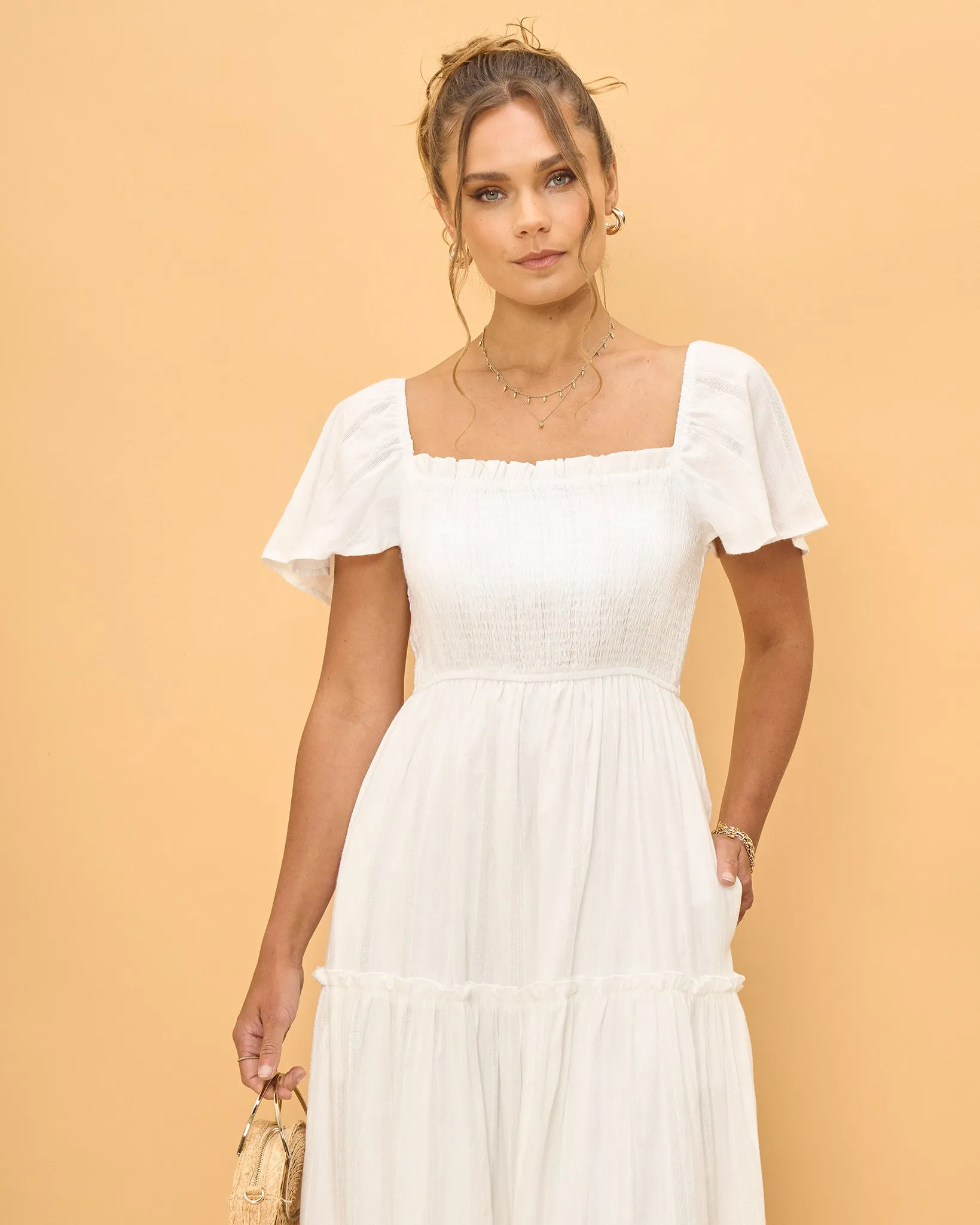 Eleyna White Stripe Tiered Maxi Dress