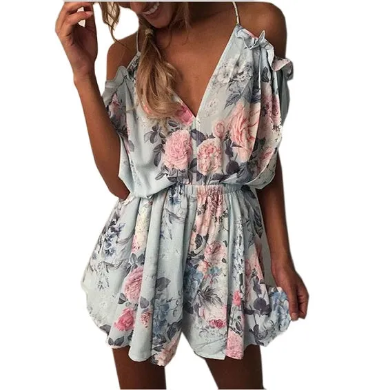 ELSVIOS Women Rompers print  lace Jumpsuit Summer Short pleated Overalls Jumpsuit Female chest wrapped strapless Playsuit