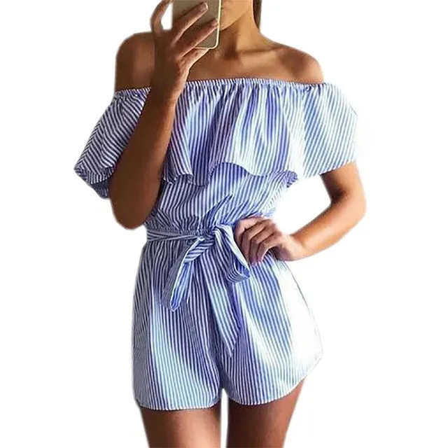 ELSVIOS Women Rompers print  lace Jumpsuit Summer Short pleated Overalls Jumpsuit Female chest wrapped strapless Playsuit