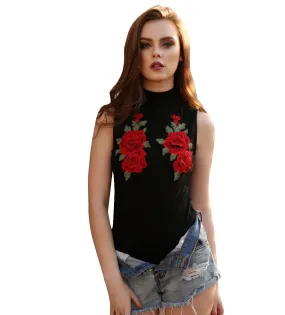 Embroidered Flower Bodysuits Rompers Womens Jumpsuit Sheer Mesh Sleeveless Bodysuit Jumpsuit Overalls for Women