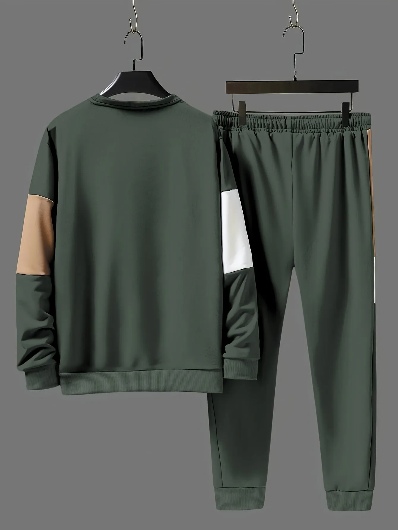 Fall Mens Outfits Men's Color Block 2Pcs Outfits, Casual Crew Neck Long Sleeve Sweatshirt And Sweatpants Joggers Set For Winter Fall, Men's Clothing