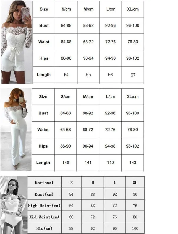 Fancy summer fall off shoulder playsuit jumpsuit long sleeve sheer lace patchwork hollow bandage skinny Outfit set