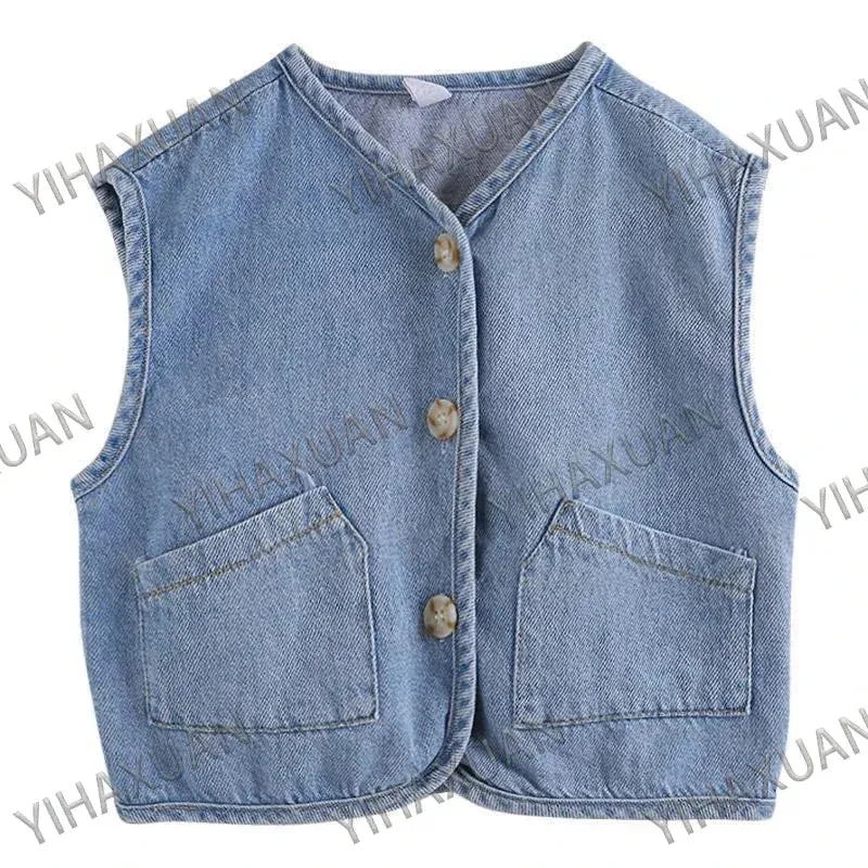 Fashionable Casual Waistcoat Kids Blue Denim Vest for Boys and Girls  Age 1-8 Years Sleeveless Spring Autumn Versatile Jacket