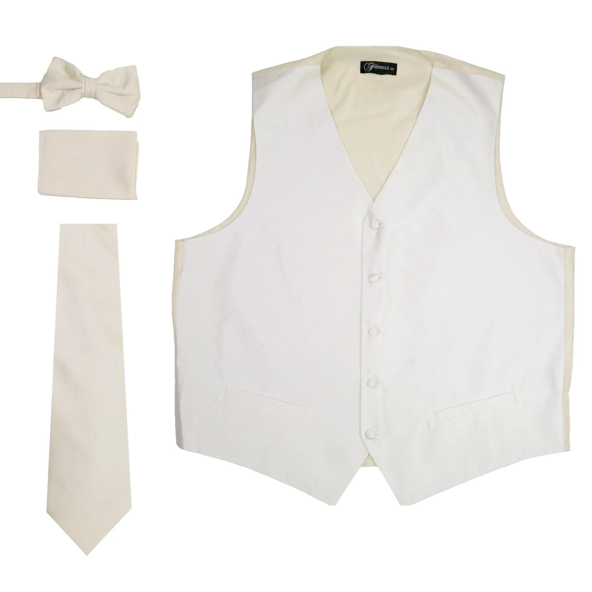 Ferrecci Mens Solid Off-White Wedding Prom Grad Choir Band 4pc Vest Set