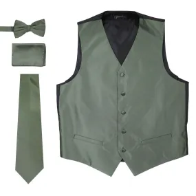 Ferrecci Mens Solid Olive Wedding Prom Grad Choir Band 4pc Vest Set