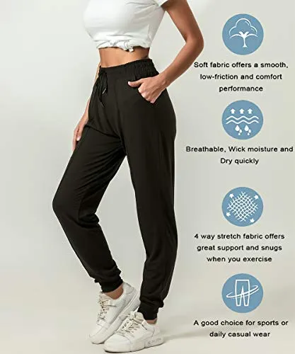 FITNEXX Women's Active Sweatpants Workout Yoga Joggers Pants Ultra Soft Lounge Drawstring Loose Sweat Pants with Pockets Black