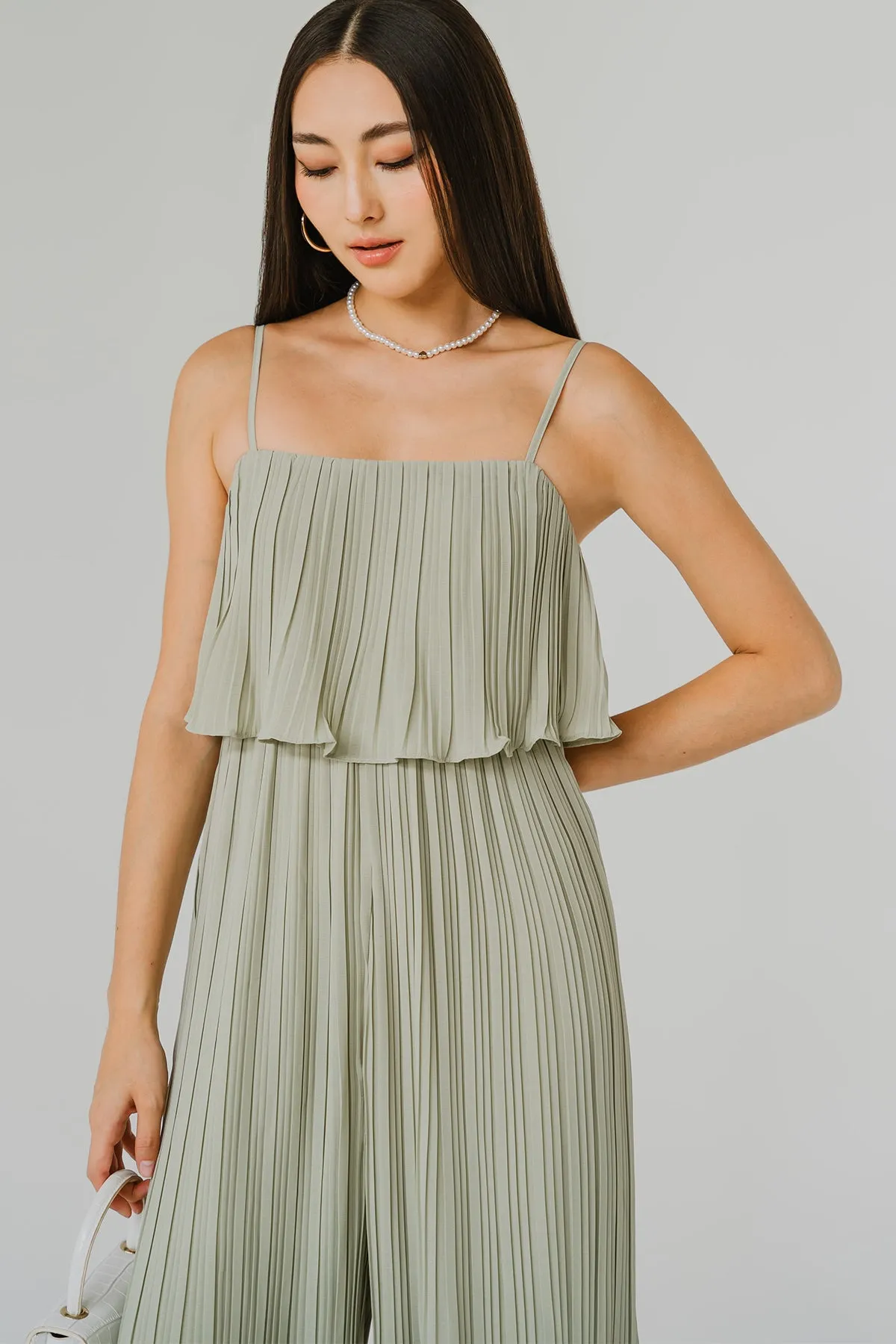 Flair Pleat Jumpsuit (Pale Sage)