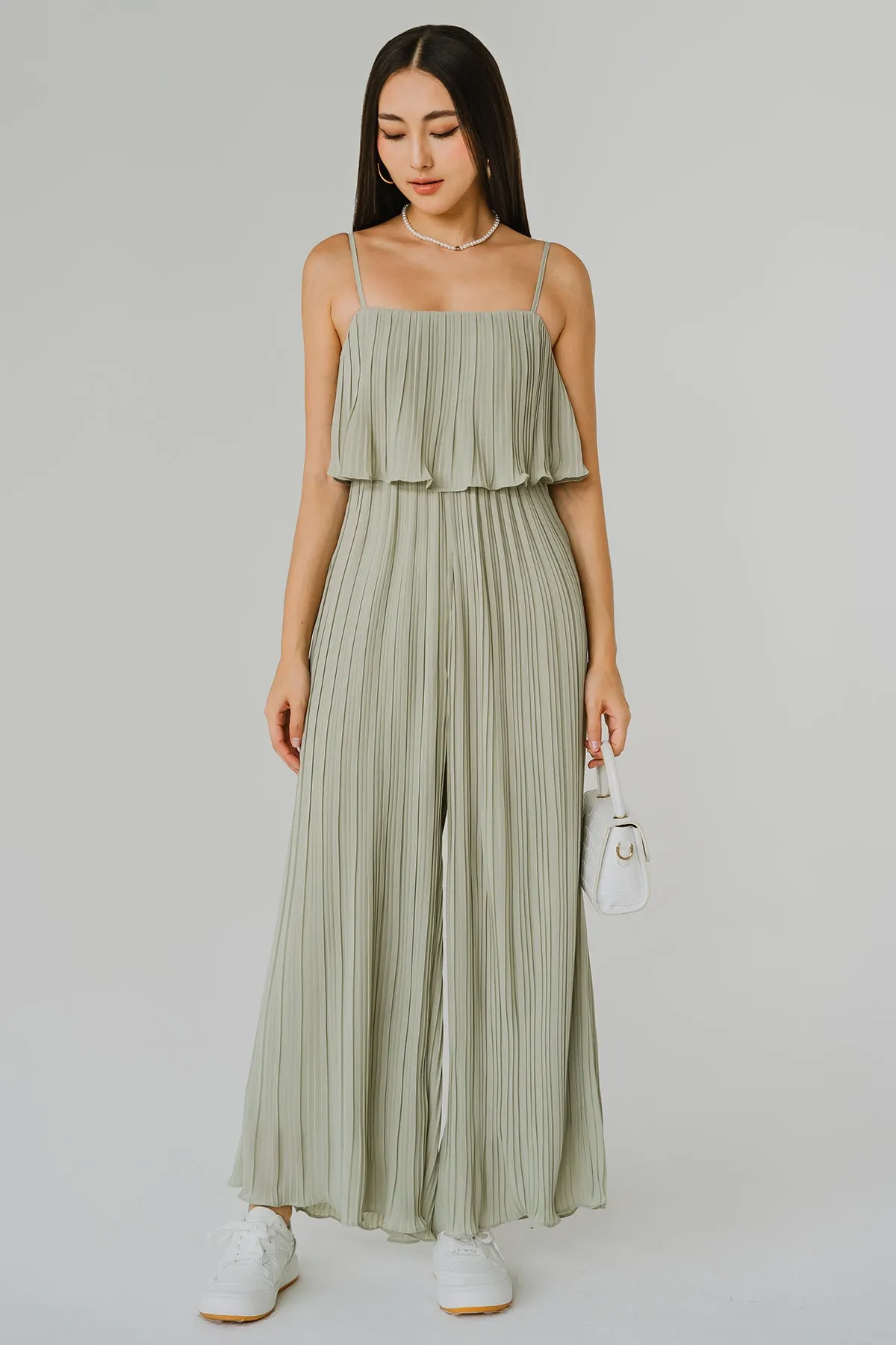 Flair Pleat Jumpsuit (Pale Sage)