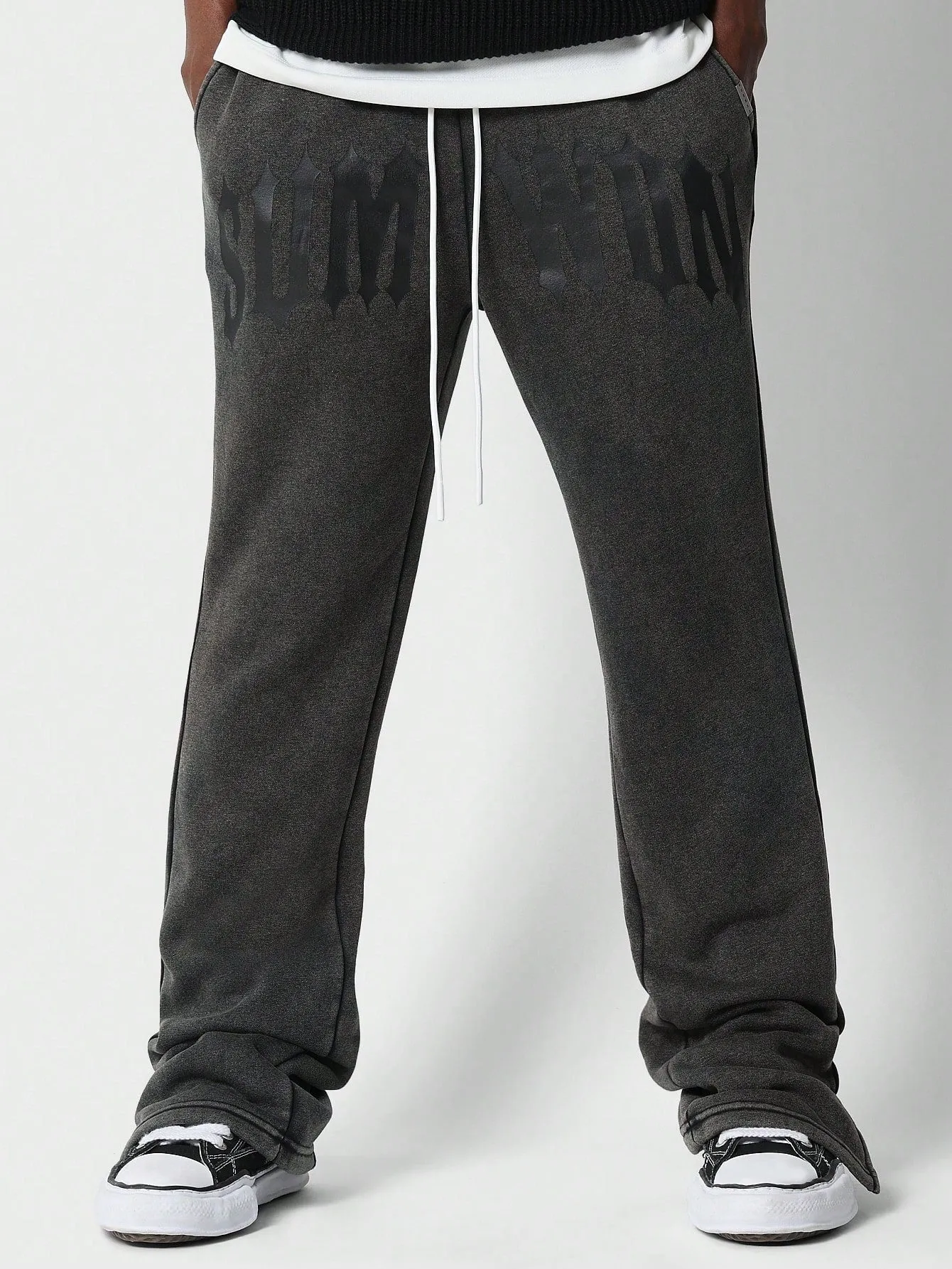 Flare Fit Washed Joggers With Print