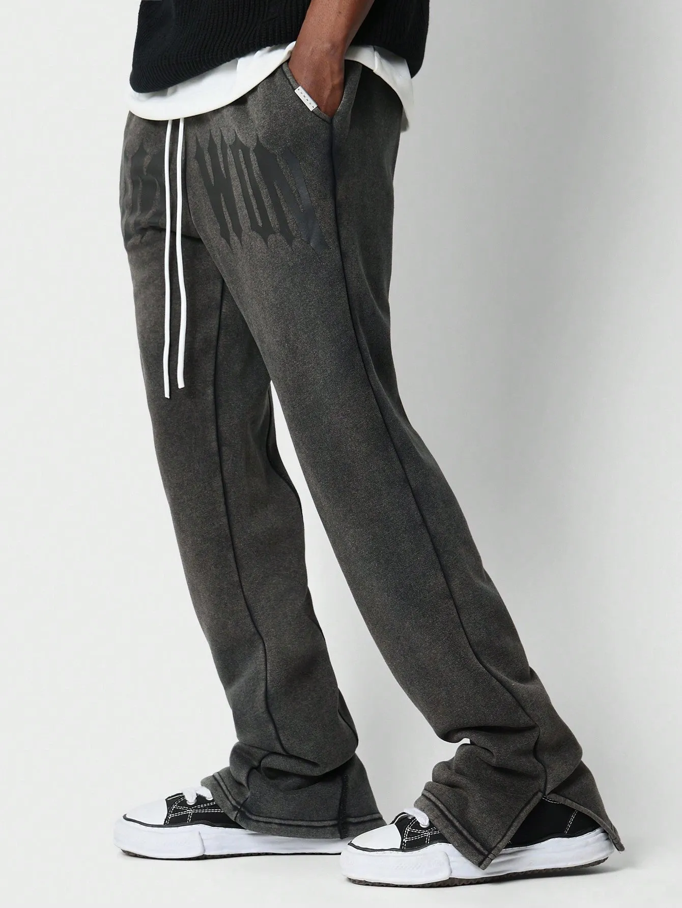 Flare Fit Washed Joggers With Print