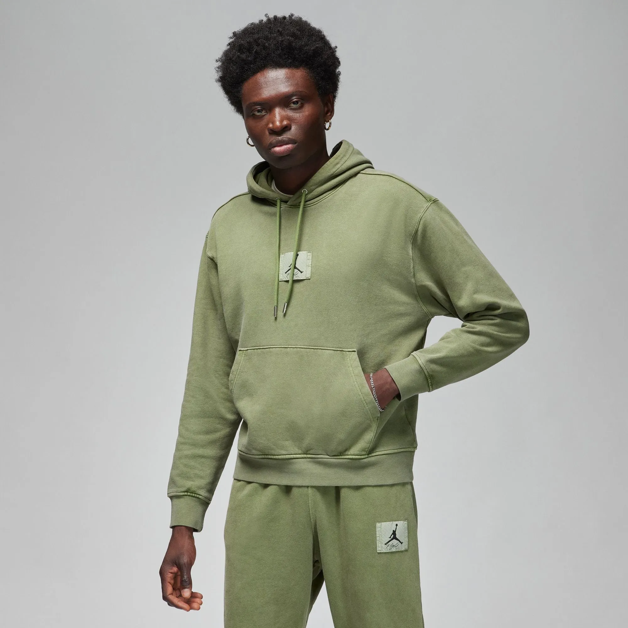 FLEECE WASHED PULLOVER HOODIE "SKY J LT OLIVE"