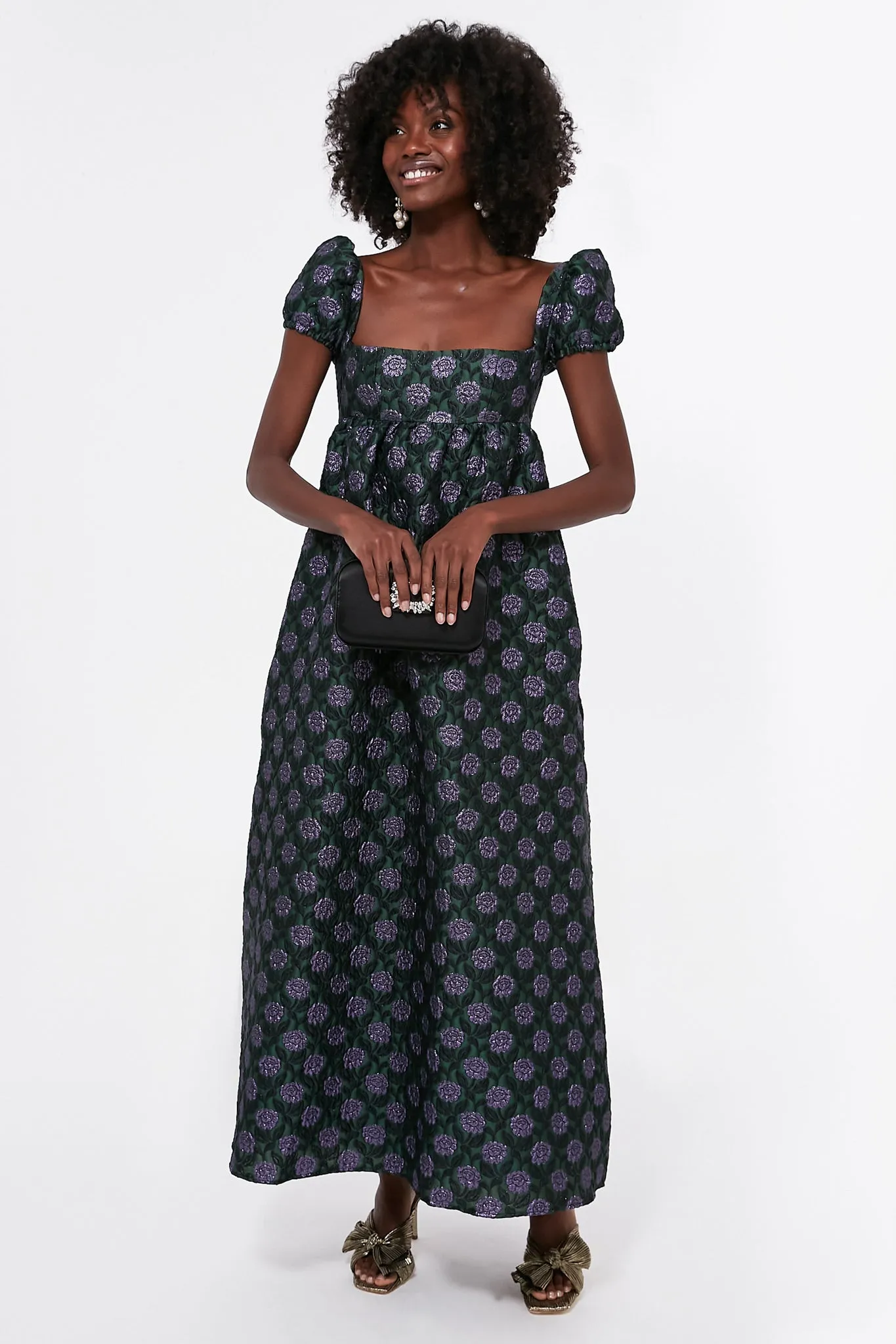 Floral Brocade Jade Dress