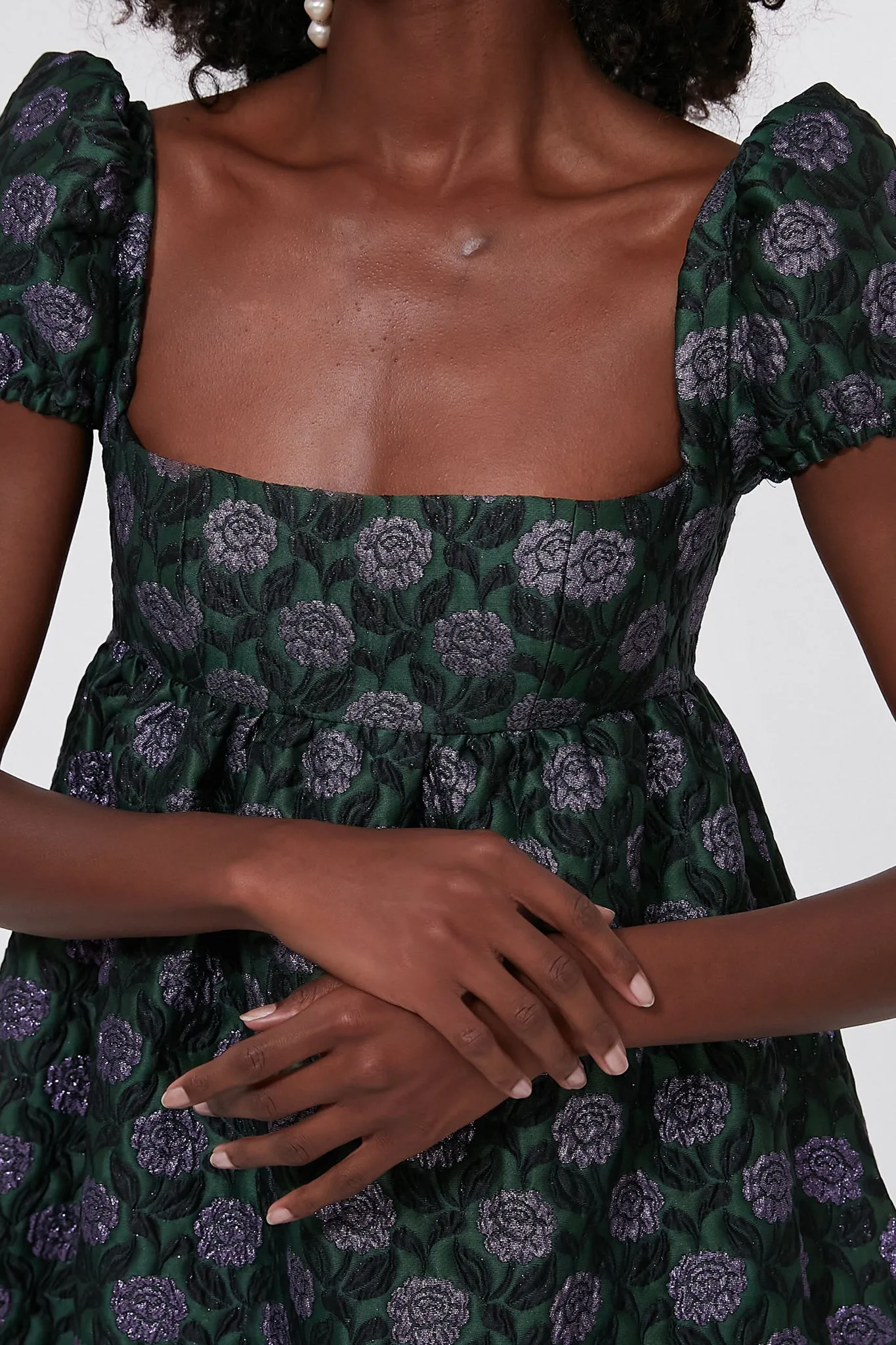 Floral Brocade Jade Dress