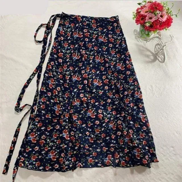 Floral Chiffon Wrap Maxi Skirt