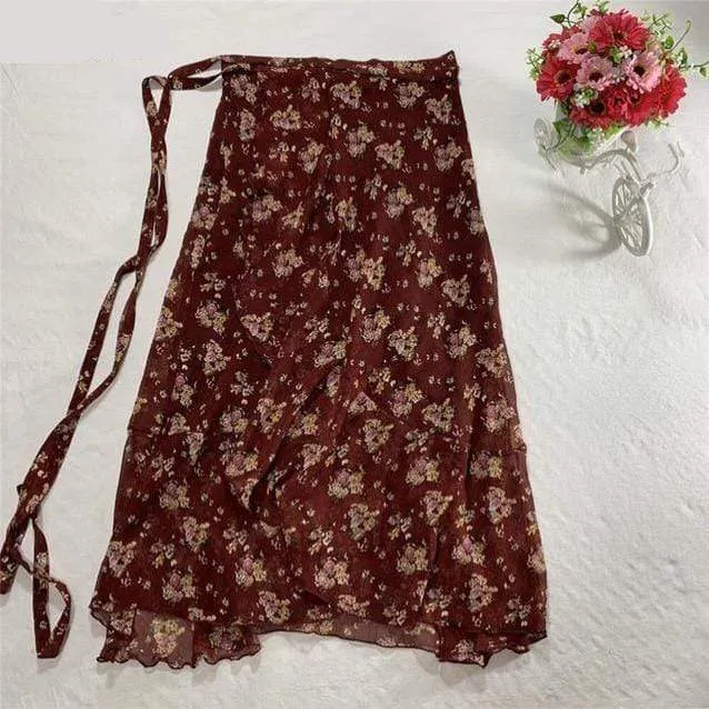 Floral Chiffon Wrap Maxi Skirt