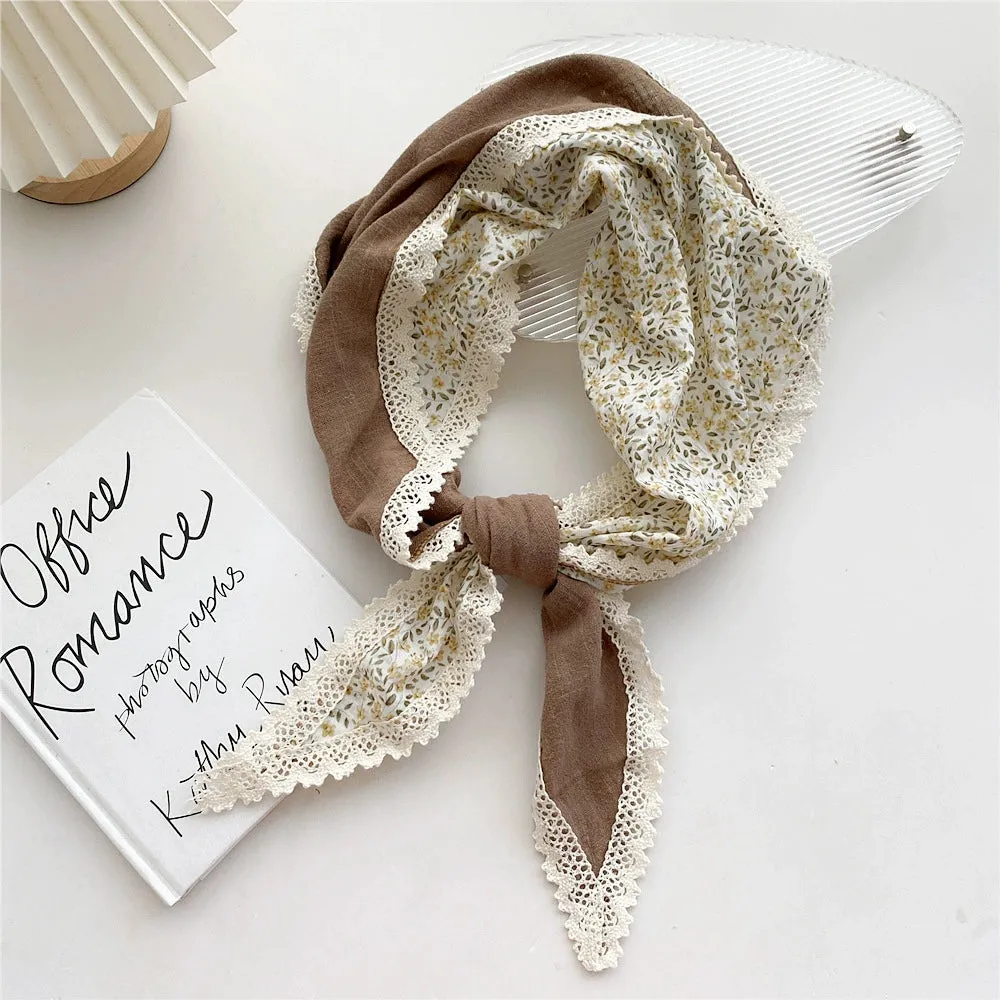 Floral Literary Cotton Linen Triangle Scarf