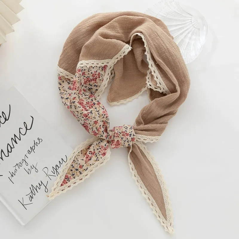 Floral Literary Cotton Linen Triangle Scarf